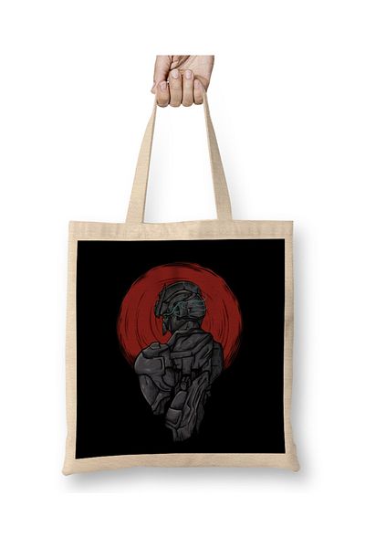 Baskı Dükkanı Dark Arts Red Moon Robot Fighter υφασμάτινη τσάντα με μακριά λαβή