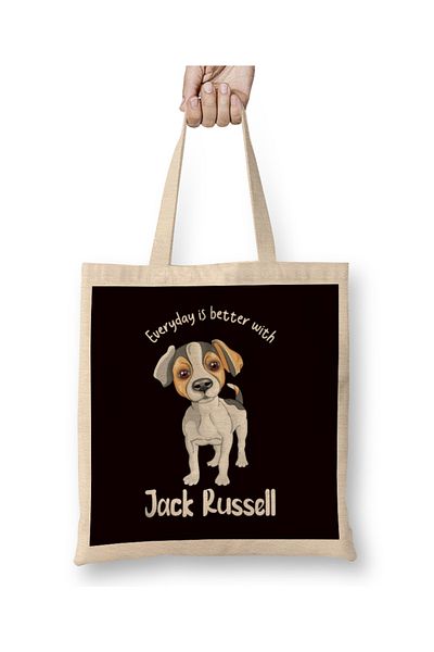 Baskı Dükkanı Fiecare zi mai bine cu Jack Russel Terrier Dogs Fans Geantă din pânză cu mâner lung