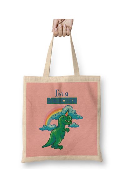 Baskı Dükkanı Dinosaur Retro Pixel I'm A Dinocorn υφασμάτινη τσάντα με μακριά λαβή