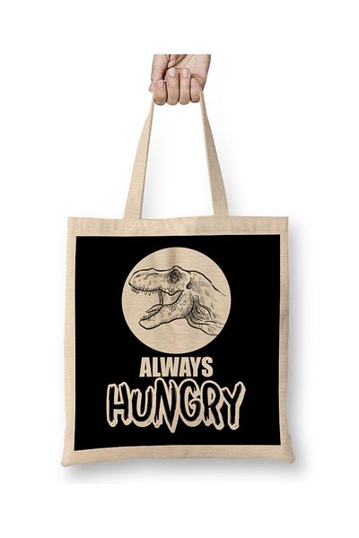 Baskı Dükkanı Funny Always Hungry Dinosaur Eating Joke Geantă din pânză cu mâner lung