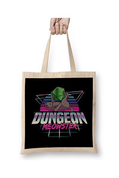 Baskı Dükkanı Dungeon Meowster Cute Cat Gaming υφασμάτινη τσάντα με μακριά λαβή