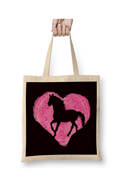 Baskı Dükkanı Heart Horse Fan Horses Riding Equestrian Sport Πανί τσάντα πετά...