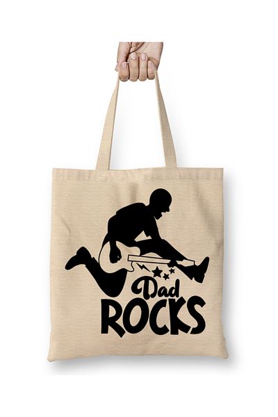 Baskı Dükkanı My Dad Rocks And Guitar 01 υφασμάτινη τσάντα με μακριά λαβή