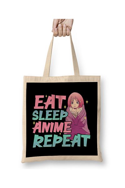 Baskı Dükkanı Αστεία Anime Obsessed Girl Eat Sleep Anime Repeat υφασμάτινη τσάντα με μακριά λαβή