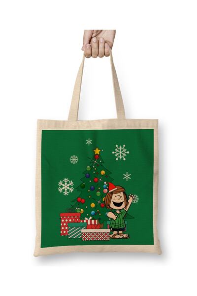 Baskı Dükkanı Peppermint Patty oko božićne jelke, kikiriki, tkanina Torba dug...
