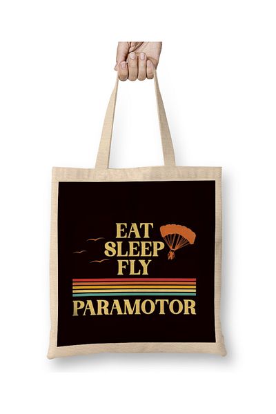 Baskı Dükkanı Eat Sleep Fly Paramotor Pilot PPG Paramotoring Hang Gliding υφασμάτινη τσάντα με μακριά λαβή