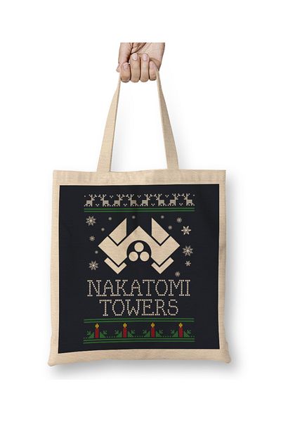 Baskı Dükkanı Die Hard Nakatomi Towers Χριστουγεννιάτικη υφασμάτινη τσάντα με μακριά λαβή