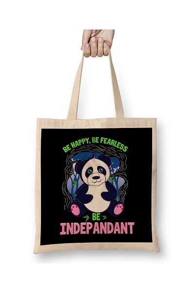 Baskı Dükkanı Be Happy Be Fearless Be Independent Panda Pun υφασμάτινη τσάντα με μακριά λαβή