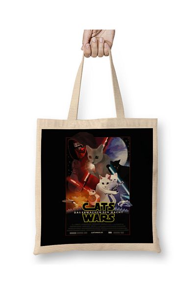 Baskı Dükkanı Geantă din pânză Star Cat Wars 011 cu mâner lung