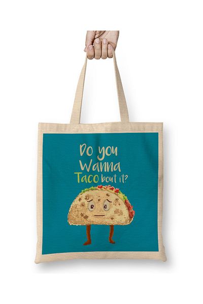 Baskı Dükkanı Retro Pixel Wanna Taco Bout It υφασμάτινη τσάντα με μακριά λαβή