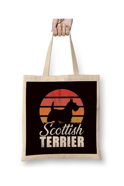 Baskı Dükkanı Ρετρό σκωτσέζικο τεριέ σκυλί ράτσας Vintage Scottie Owner Paw υφασμάτινη τσάντα με μακριά λαβή