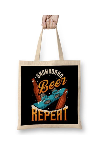 Baskı Dükkanı Αστεία Snowboard Beer Repeat Snowboarding υφασμάτινη τσάντα με μακριά λαβή