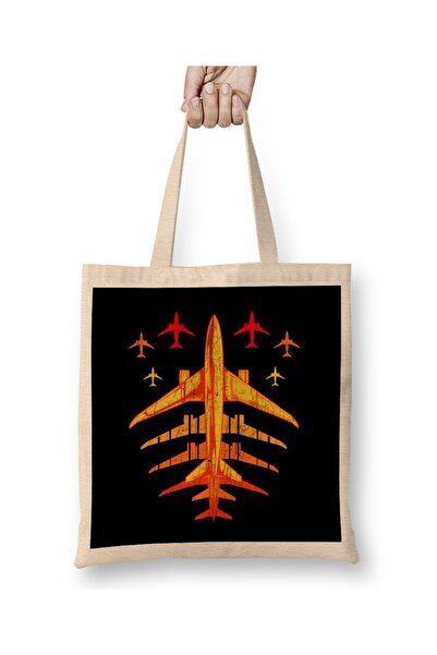 Baskı Dükkanı Ретро літак Vintage Pilot Flying Bez Çanta Uzun Saplı