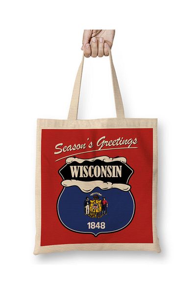 Baskı Dükkanı Seasons Greetings Wisconsin Χριστουγεννιάτικη υφασμάτινη τσάντα με μακριά λαβή