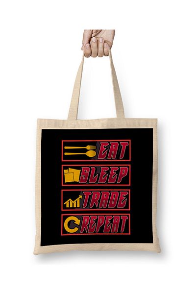 Baskı Dükkanı Funny Eat Sleep Trade Repeat Investors υφασμάτινη τσάντα με μακριά λαβή