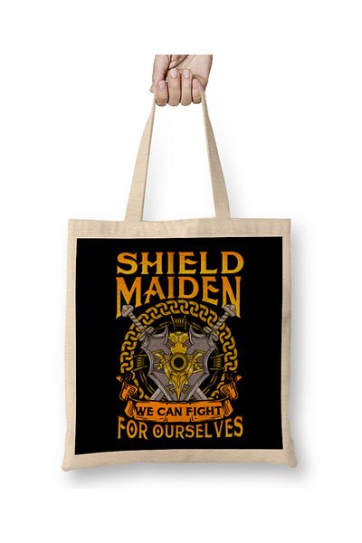 Baskı Dükkanı Shield Maiden Μπορούμε να παλεύουμε για τα δικά μας Warrior υφασμάτινη τσάντα με μακριά λαβή