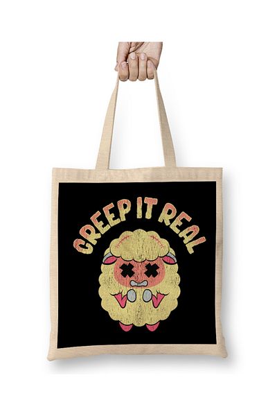 Baskı Dükkanı Χαριτωμένη και αστεία Creep It Real Creepy Sheep Pun υφασμάτινη τσάντα με μακριά λαβή