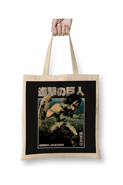Baskı Dükkanı Eren Jaeger Attack on Titan υφασμάτινη τσάντα με μακριά λαβή