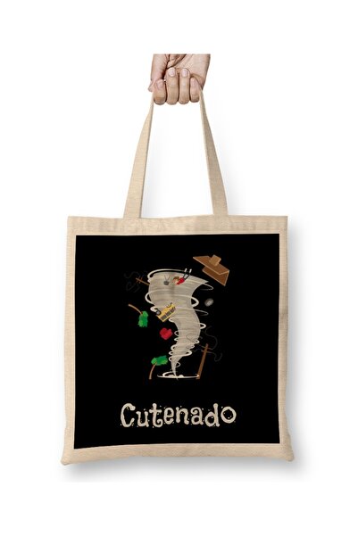 Baskı Dükkanı Smešna Cutenado slatka tkanina za ljubitelje tornada Torba duga...