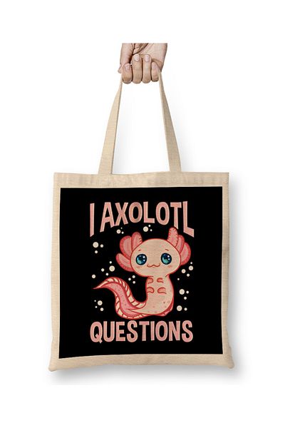 Baskı Dükkanı Χαριτωμένα και αστεία I Axolotl Ερωτήσεις Walking Fish Pun υφασμάτινη τσάντα με μακριά λαβή