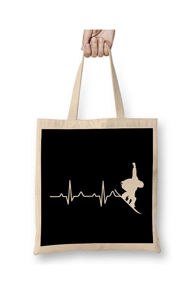 Baskı Dükkanı Cool Snowboarder Heartbeat Snowboarding Heart Beat υφασμάτινη τσάντα με μακριά λαβή