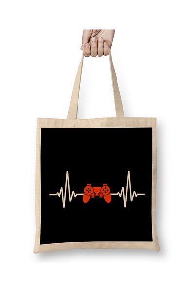 Baskı Dükkanı Υφασμάτινη τσάντα Gamer Heartbeat Video Game Lover με μακριά λαβή