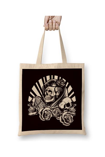 Baskı Dükkanı Santa Muerte Dead Mexican Sugar Skull Γυναικεία θεότητα Σατανική υφασμάτινη τσάντα με μακριά λαβή