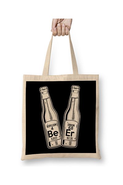 Baskı Dükkanı Beer Beryllium Erbium Funny Chemistry Περιοδική υφασμάτινη τσάντα λογοπαίγνιο με μακριά λαβή