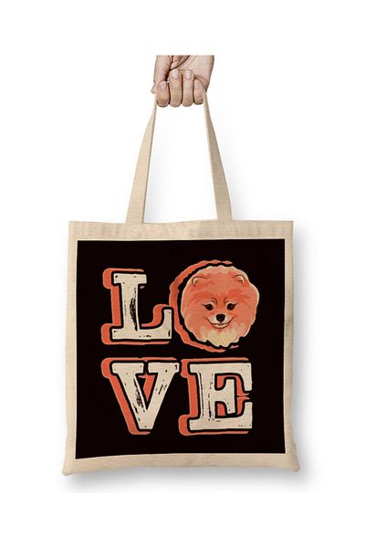 Baskı Dükkanı Love Pomeranian Puppy Pommy Pom German Spitz Polonia Geantă de cârpă pentru câini de jucărie cu mâner lung