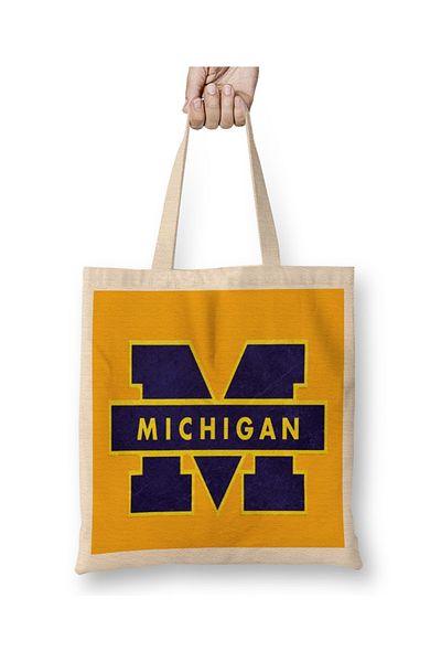 Baskı Dükkanı Λογότυπο Michigan υφασμάτινη τσάντα μακριά λαβή