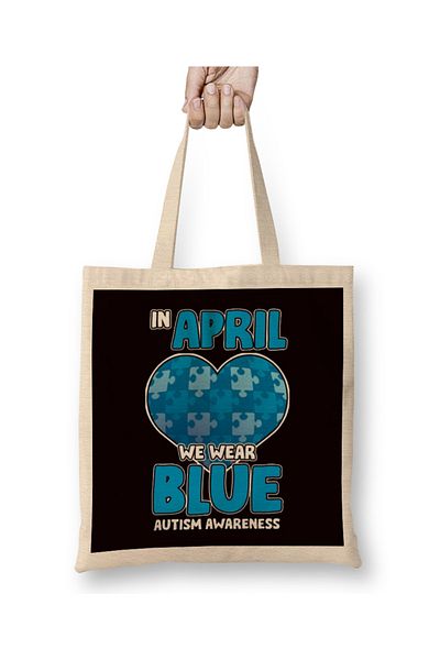 Baskı Dükkanı April Puzzle Autism Awareness Ribbon Autistic Heart Support Geantă din pânză cu mâner lung