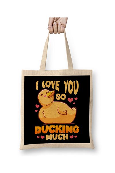 Baskı Dükkanı Χαριτωμένο και αστείο I Love You So Ducking Much Duck Pun υφασμάτινη τσάντα με μακριά λαβή