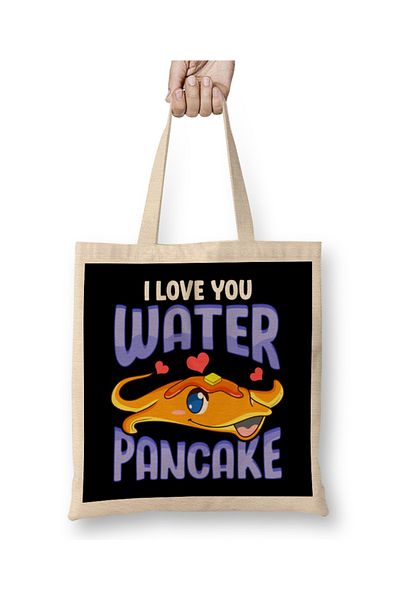 Baskı Dükkanı Drăguț și amuzant I Love You Water Pancake Stingray Pun Geantă din pânză cu mâner lung