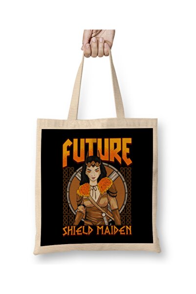 Baskı Dükkanı Budući štit, devojka vikinška ratnica, tkanina Torba duga Sa ru...