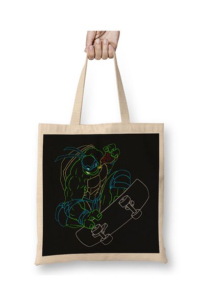 Baskı Dükkanı Neon 90's Ninja Turtles - Leonardo Tote Bag με μακριά λαβή