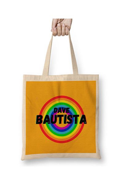 Baskı Dükkanı Dave Bautista- Vintage Retro Rainbow Style Warriors Design Wrestlers-geantă din pânză cadou cu mâner lung