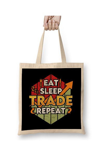 Baskı Dükkanı Funny Eat Sleep Trade Repeat Trading & Investing υφασμάτινη τσάντα με μακριά λαβή