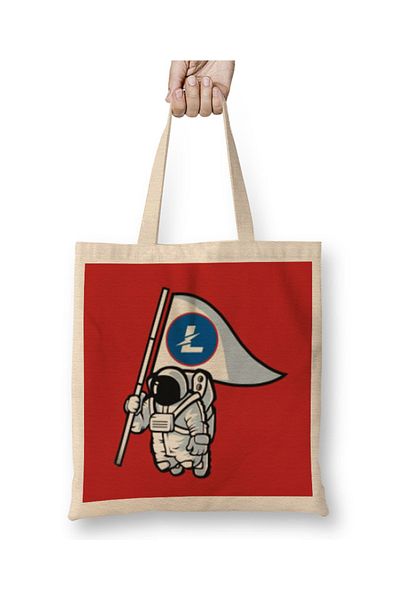 Baskı Dükkanı Υφασμάτινη τσάντα LitecoinToThe Moon LOGO με μακριά λαβή