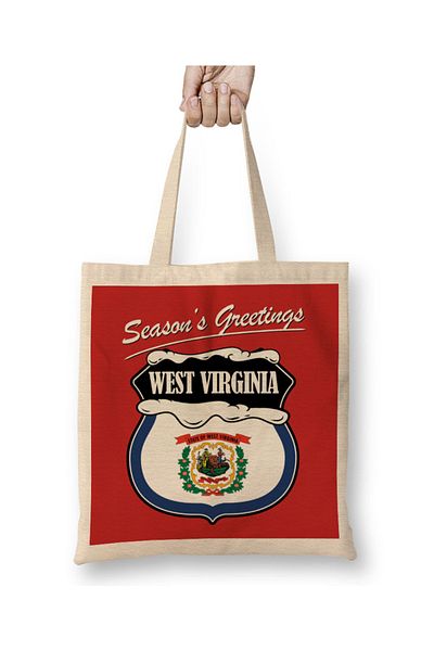 Baskı Dükkanı Seasons Greetings West Virginia Χριστουγεννιάτικη υφασμάτινη τσάντα με μακριά λαβή