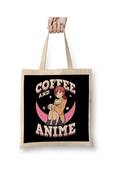 Baskı Dükkanı Coffee And Anime Cute Kawaii Girl Coffee Cup υφασμάτινη τσάντα με μακριά λαβή