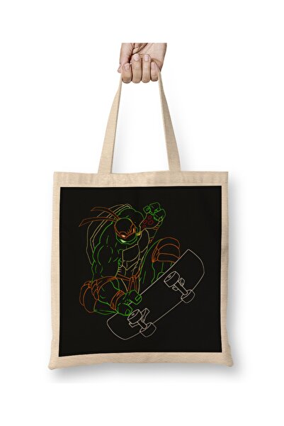 Baskı Dükkanı Ninja kornjače Neon 90-ih Ninja kornjača Mikelanđelo torba Torb...