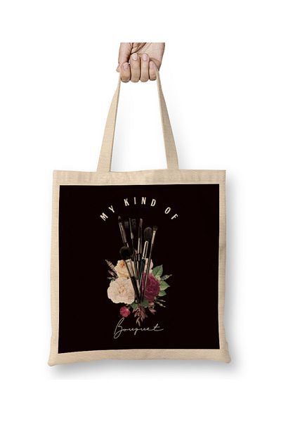 Baskı Dükkanı My Kind Of Bouquet Make Up Artist Tools Στυλίστας Σαλόνι ομορφιάς υφασμάτινη τσάντα με μακριά λαβή
