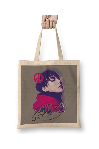 Baskı Dükkanı Geantă din pânză albă Bigbang Gdragon cu mâner lung