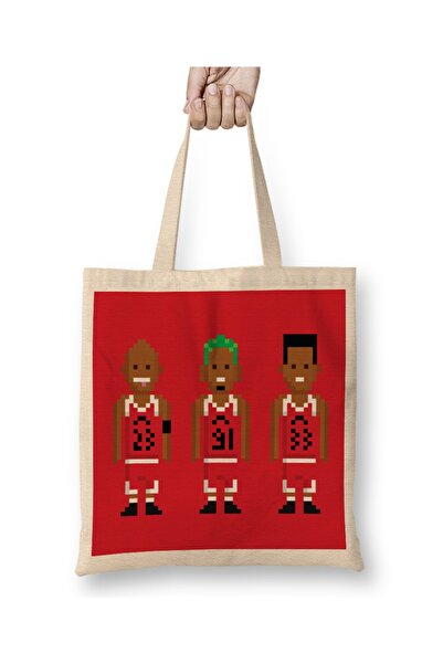 Baskı Dükkanı Chicago Bulls Pixel Players Klasična Bulls tkanina Torba Duga S...