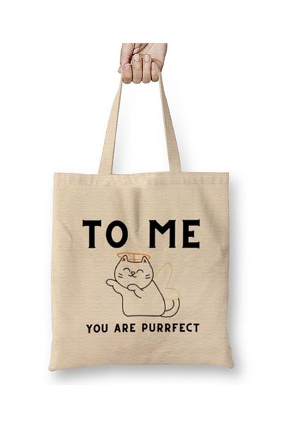 Baskı Dükkanı Funny Cat To Me You Are Purrfect υφασμάτινη τσάντα με μακριά λαβή