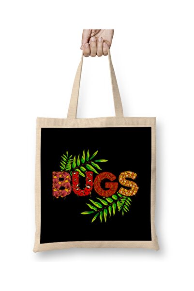 Baskı Dükkanı Sjajne bube, insekti i biljke, slatka priroda, tkanina Torba du...