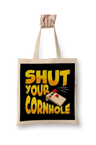 Baskı Dükkanı You Shuck At Cornhole Cute & Funny Shut Your Cornhole Bean Bag Tossing Tote Bag Long Handle