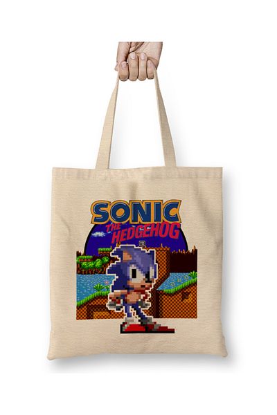 Baskı Dükkanı Geantă retro din pânză Sonic The Hedgehog anii 90 cu mâner lung