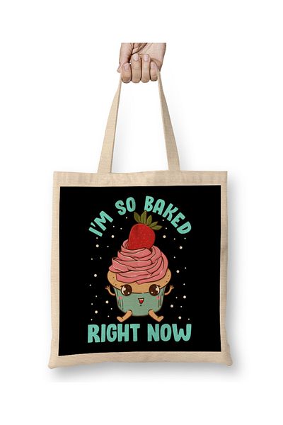 Baskı Dükkanı Χαριτωμένο και αστείο I'm So Baked Right Now Cupcake Pun υφασμάτινη τσάντα με μακριά λαβή
