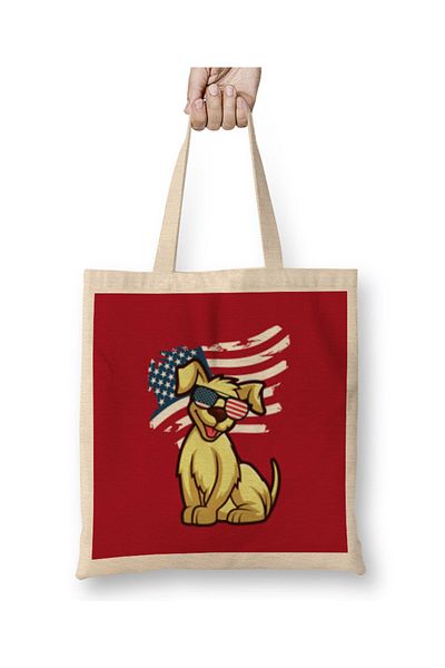 Baskı Dükkanı DOG Independence Day 4 Ιουλίου υφασμάτινη τσάντα δώρου με μακριά λαβή